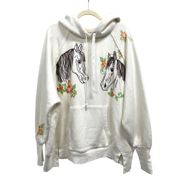 NEW Free People OVERSIZED Embroidered Horse Hoodie Sweatshirt XS - Picture 3 of 8